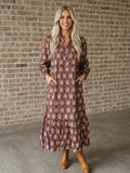 Floral Button Front Ruffle Hem Midi Dress