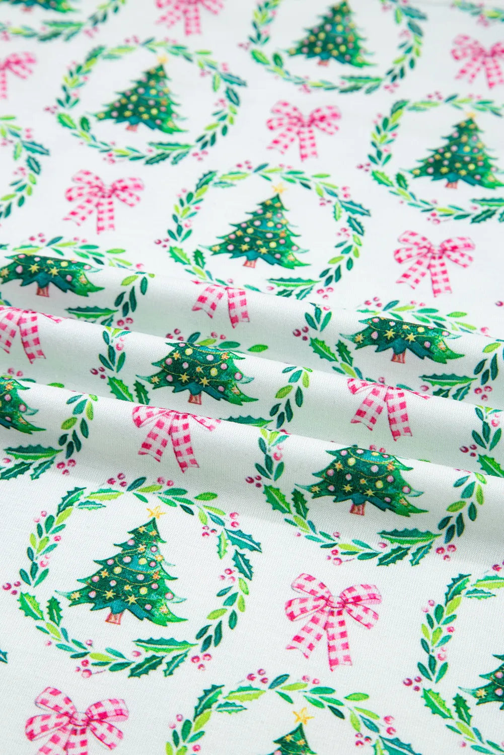 Green Bow Christmas Tree Print Contrast Striped Banding Lounge Set