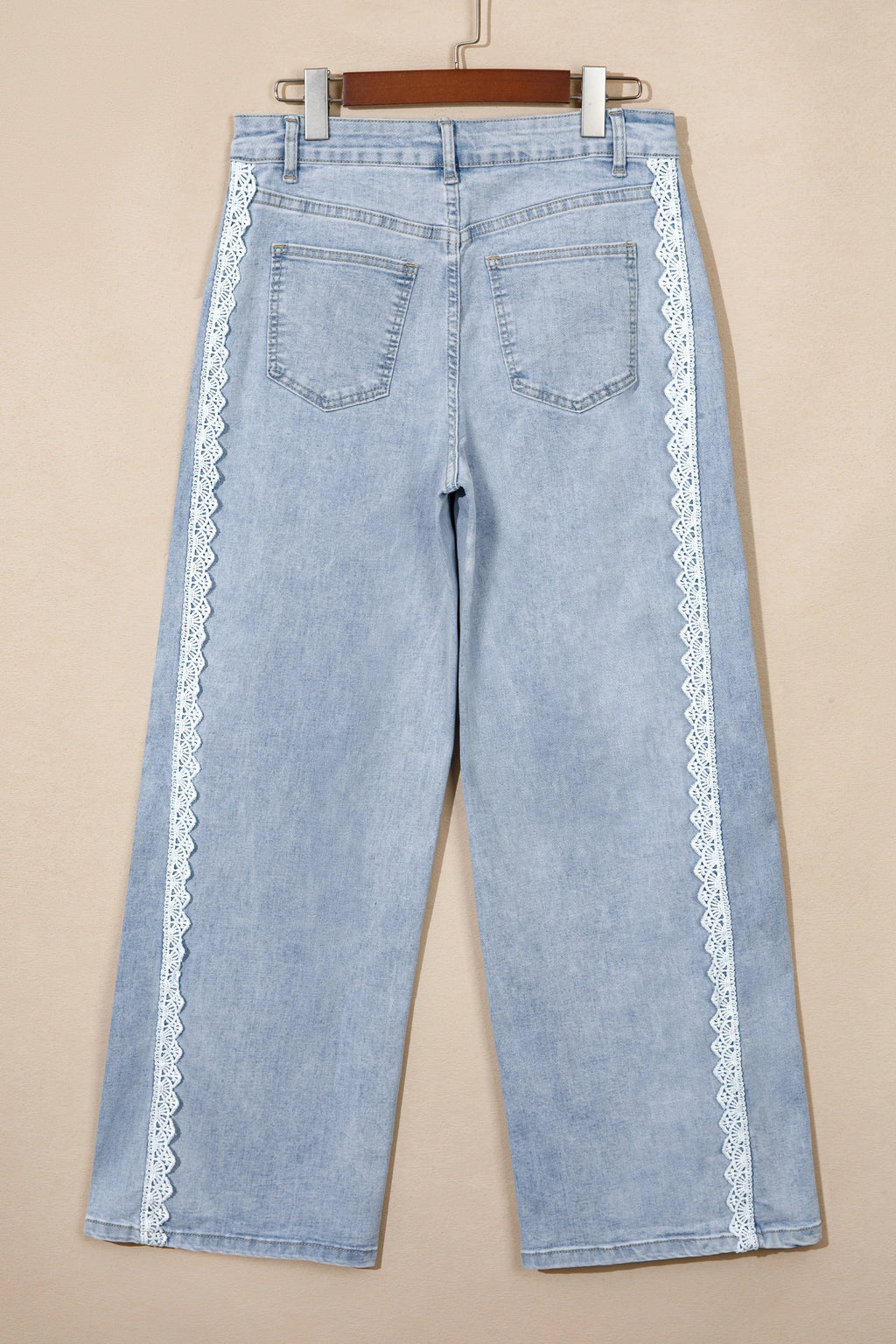 Beau Blue Lace Trim Casual Full-Length Regular Fit Jeans