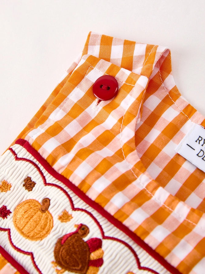 Fall Turkey Embroidered Romper For Baby Boys