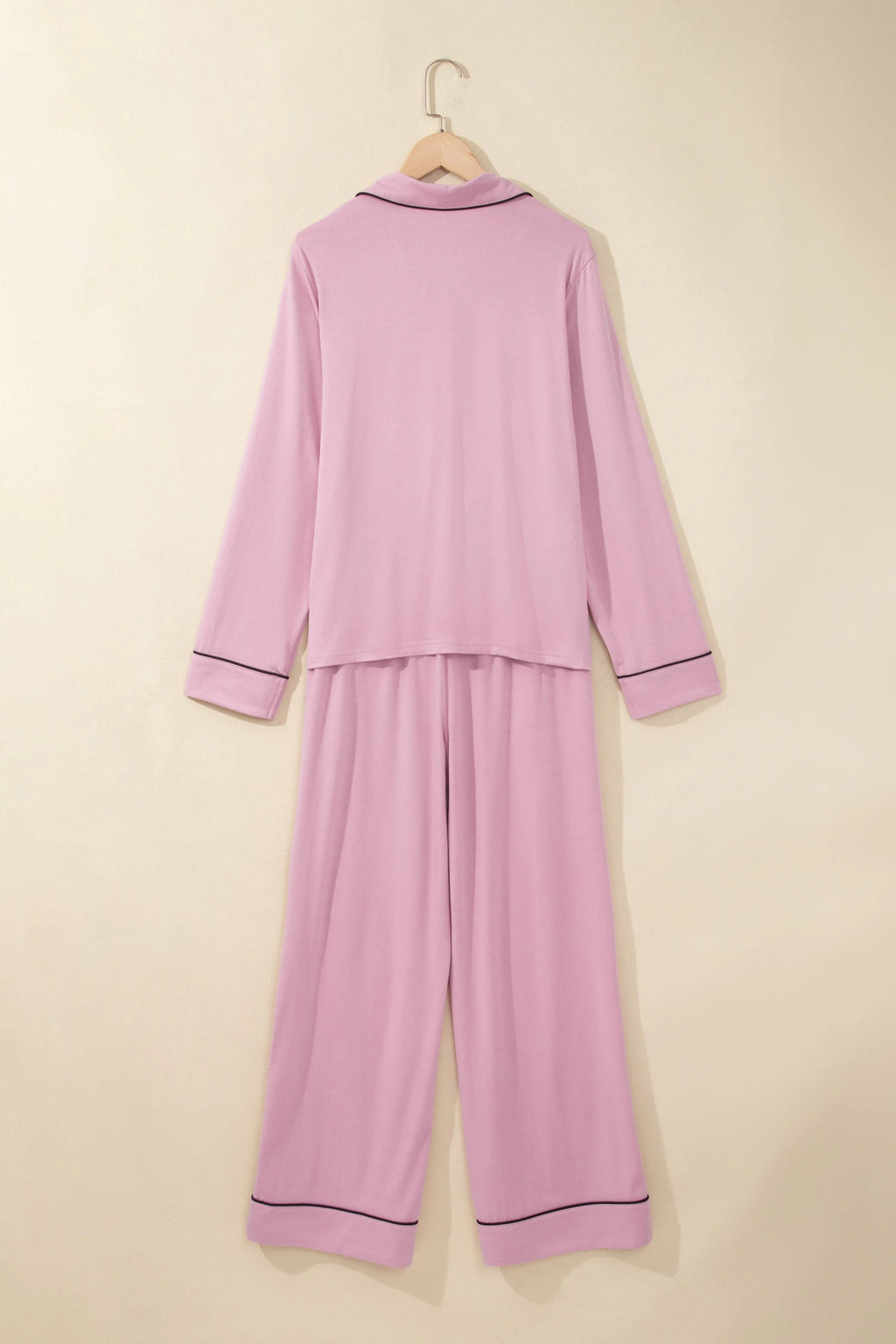 Delicacy Contrast Piping Trim Lapel Button Down Top Lounge Pajama Set