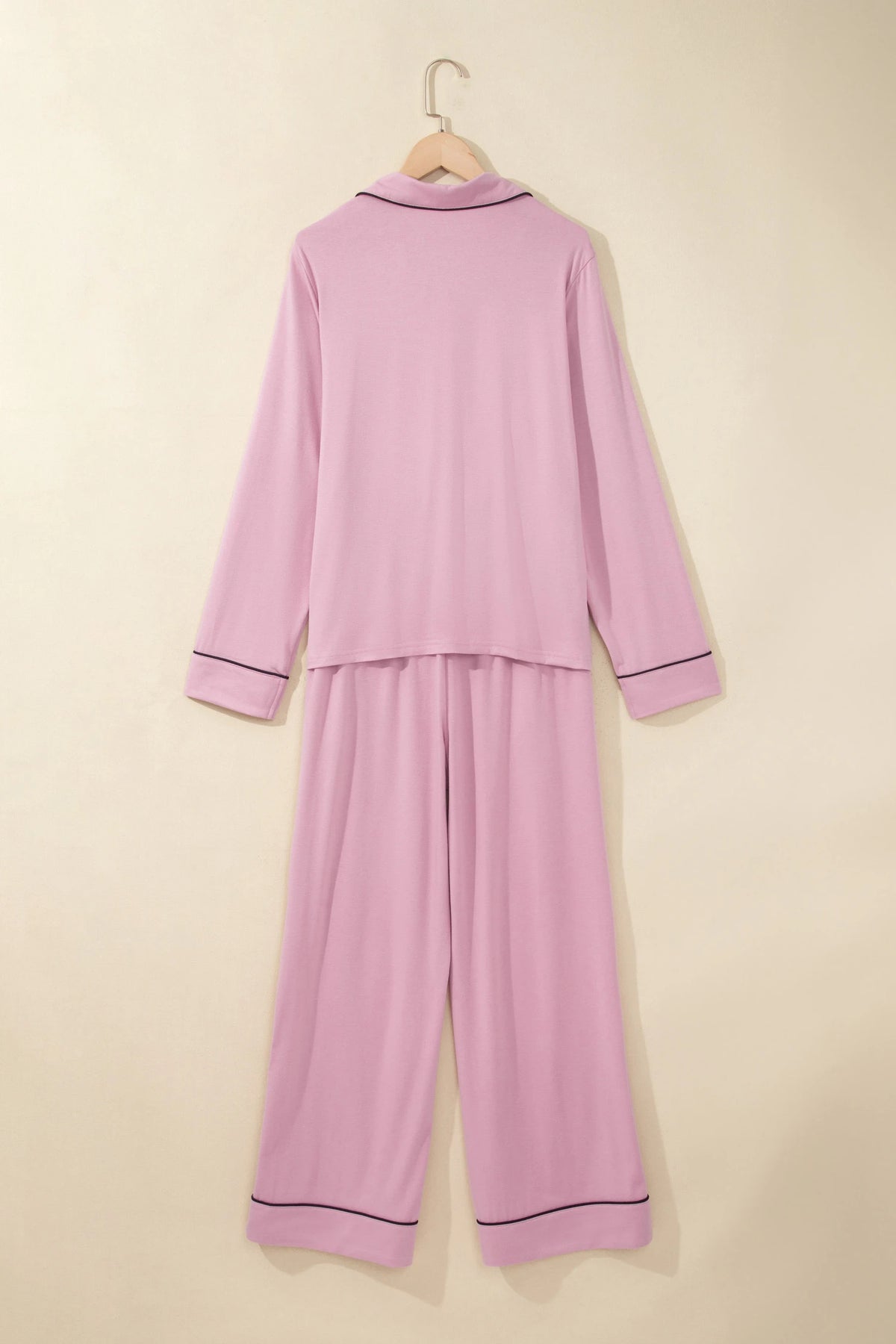 Delicacy Contrast Piping Trim Lapel Button Down Top Lounge Pajama Set
