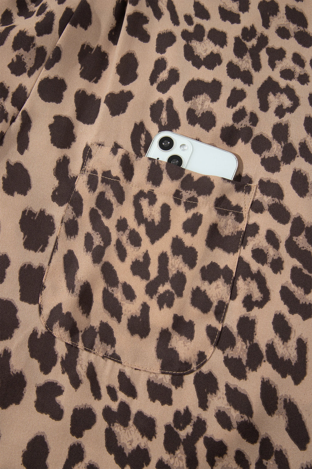 Khaki Leopard Print Square Neck Pleated Wide Leg Jumpsuit