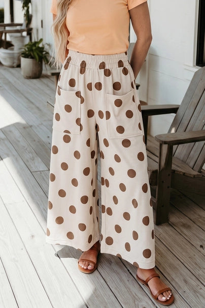 Polka Dot Wide Leg Elastic Waist Pants