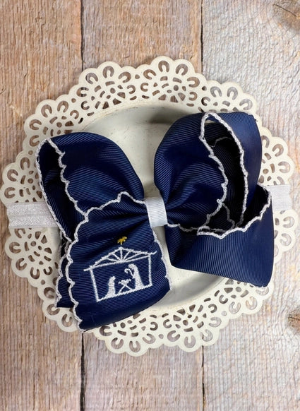 Nativity Scene Embroidered Hair Bow | Clip or Headband