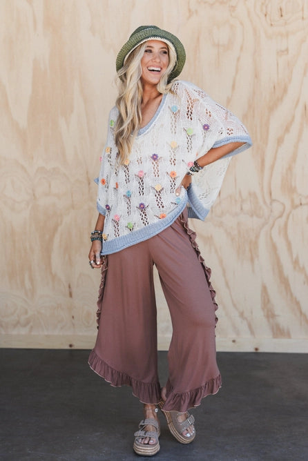 Saturdays Ruffle Wide Leg Pants - Dark Mocha