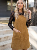 Corduroy Sleeveless Mini Dress with Patched Pockets
