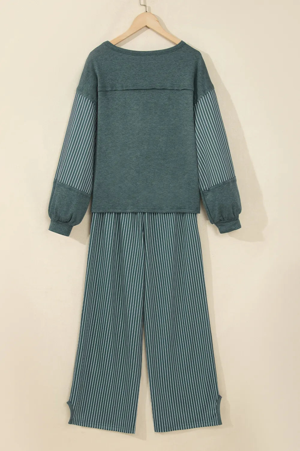 Green Bay Raw Seam Patchwork Long Sleeve Top Pocket Set