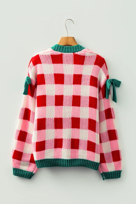 Plaid Knit Bow Sweater