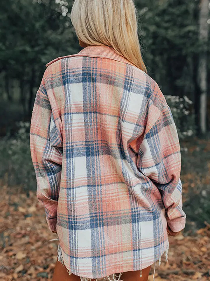 Plaid Corduroy Patchwork Chest Pocket Shacket