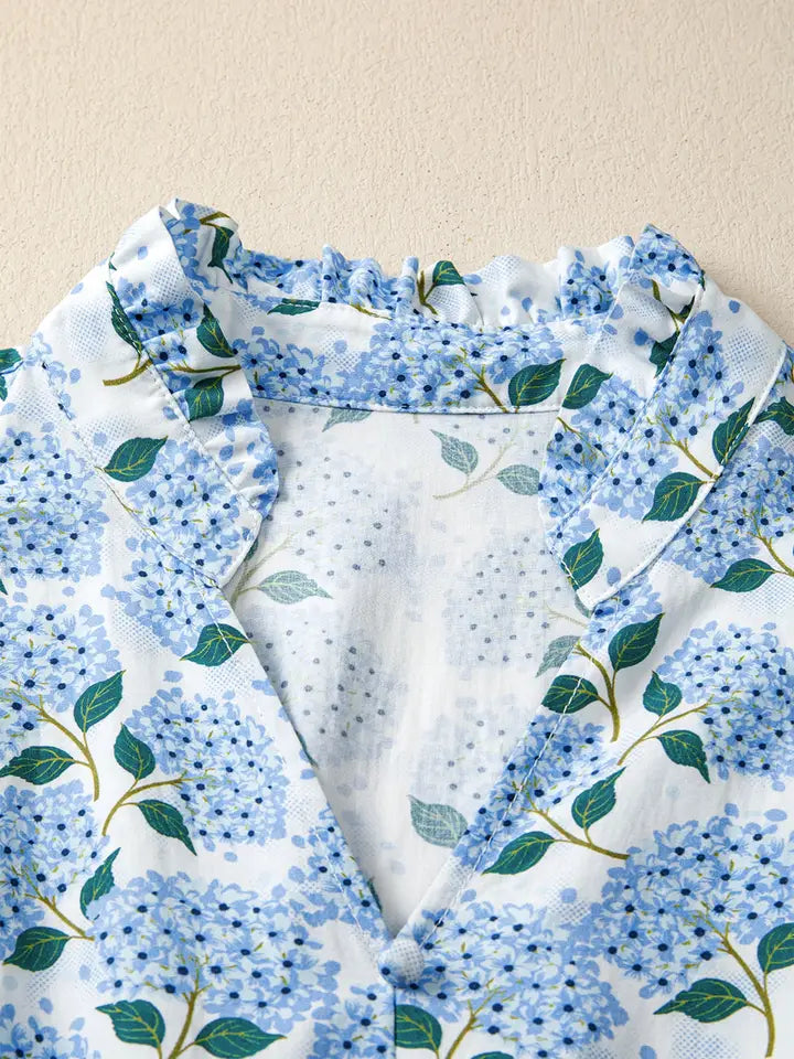 Floral Ruffle Trim Flutter Sleeve Maxi Dress
