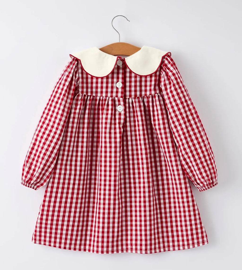 Christmas Embroidered Christmas Tree Plaid Girls Dress