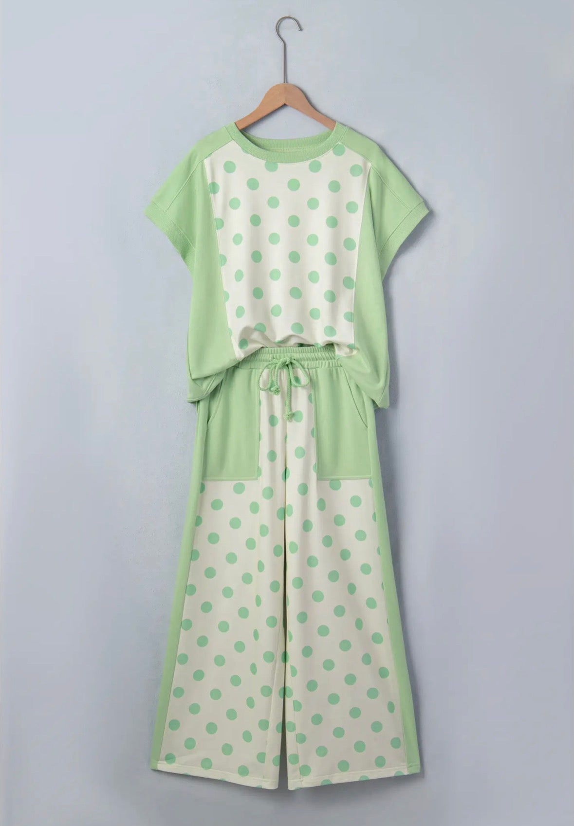 Polka Dot Top and High Waist Pants Set