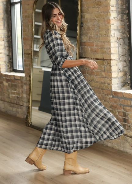 Kayleen Black Plaid Maxi Dress