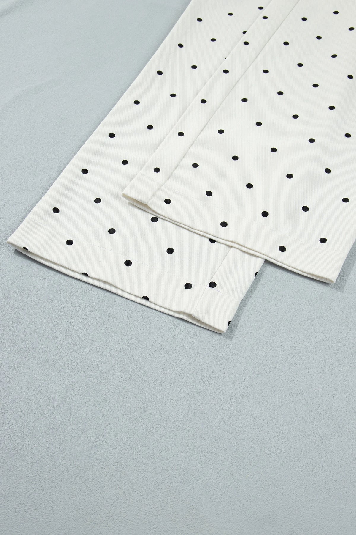 White Polka Dot Print Scalloped Patch Pocket Cotton Shift Pants