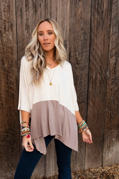Coffee Sunsets V Neck Top - Brown