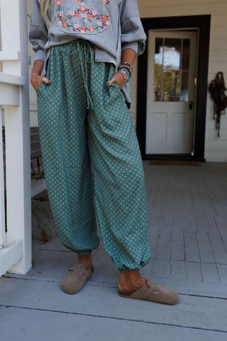 Mystic Mirage Printed Joggers - Teal