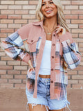 Plaid Corduroy Patchwork Chest Pocket Shacket