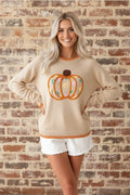 Pumpkin Floral Embroidered Long Sleeve Sweater