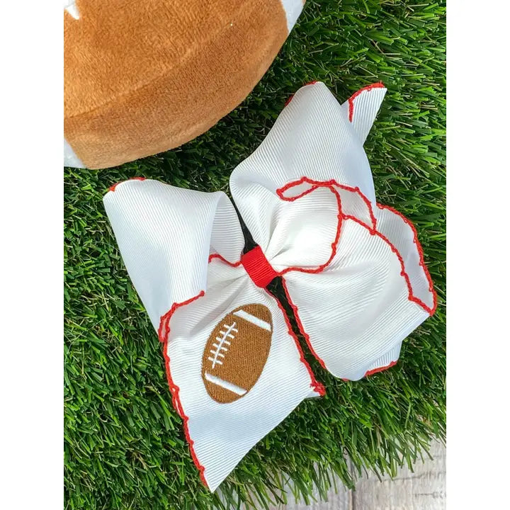 Football Embroidered Moonstitch Hair Bow | Clip