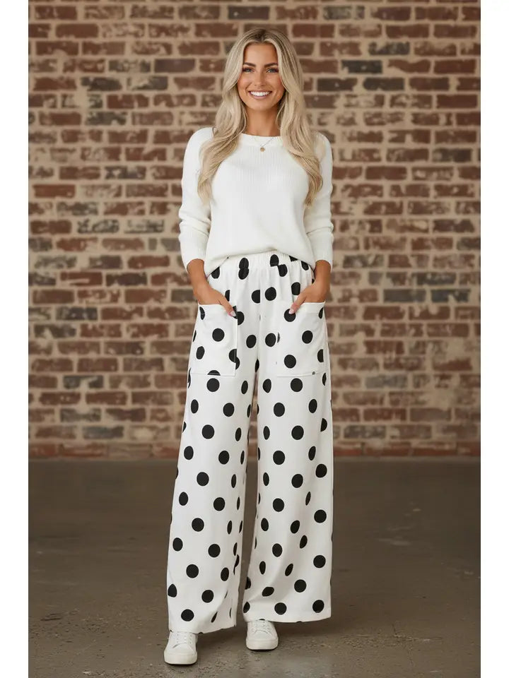 Polka Dot Wide Leg Elastic Waist Pants