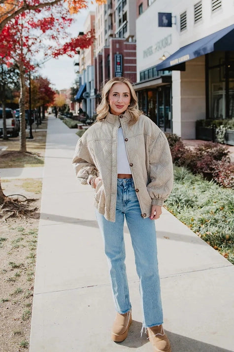 Beige Garment Washed Oversized Jacket