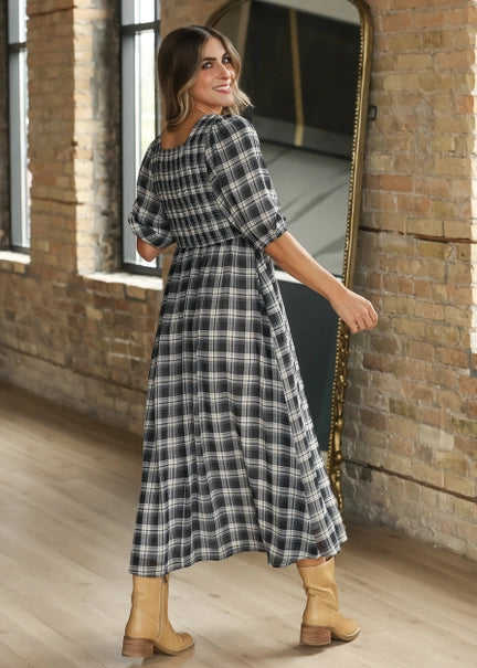Kayleen Black Plaid Maxi Dress