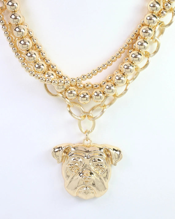 Bree Beaded Layered Necklace Dog Gold
