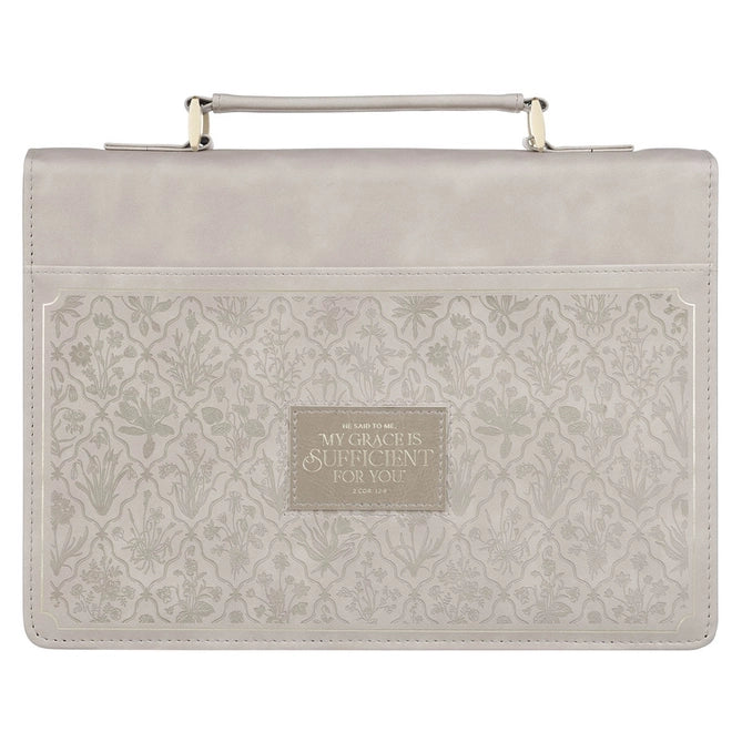Bible Cover Taupe "My Grace Is Sufficient 2 Cor 12:9"