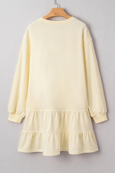 Solid Tiered Ruffle Hem Long Sleeve Dress
