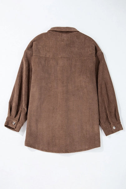 Solid Corduroy Button-Up Pocketed Shacket