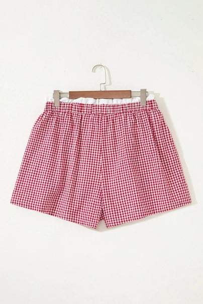 Contrast Trim Plaid Print Plus Size Shorts