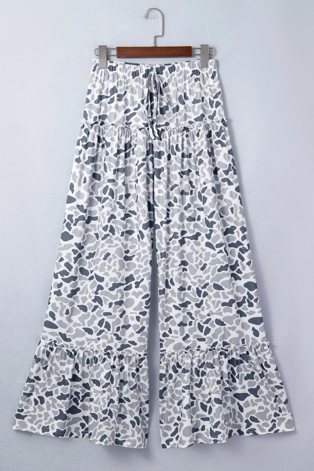 Beige Camo Print Wide Leg Casual Pants