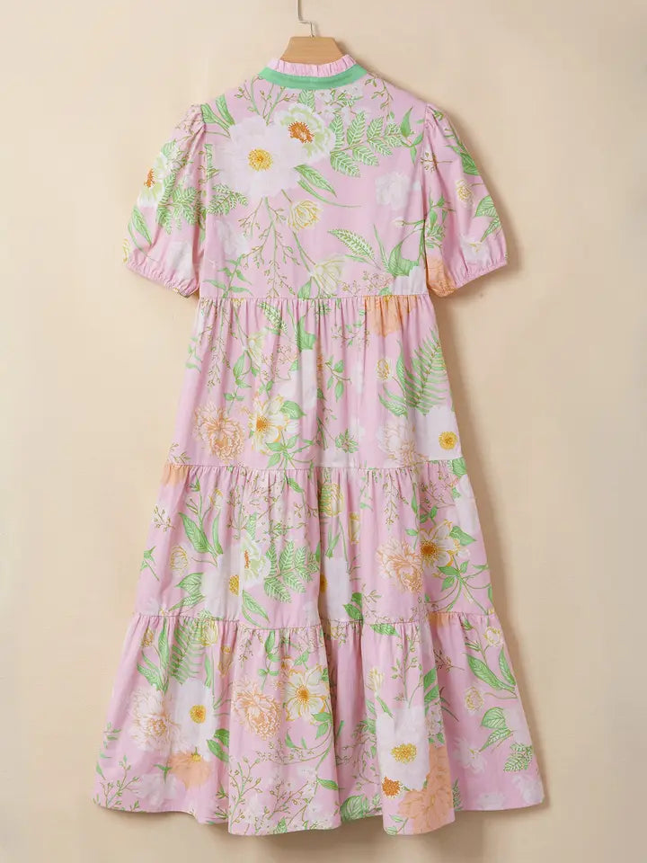 Floral Puff Sleeve Tiered Maxi Dress