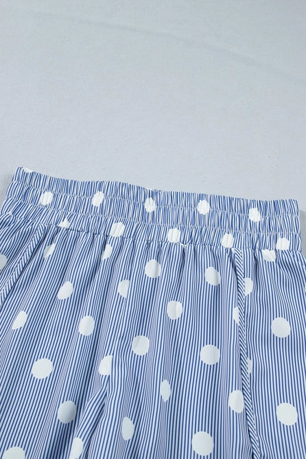 Polka Dot Print Shirred High Waist Casual Shorts