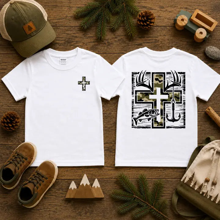 Cross Antlers & Fish Kids Tee | Gildan Toddler & Youth