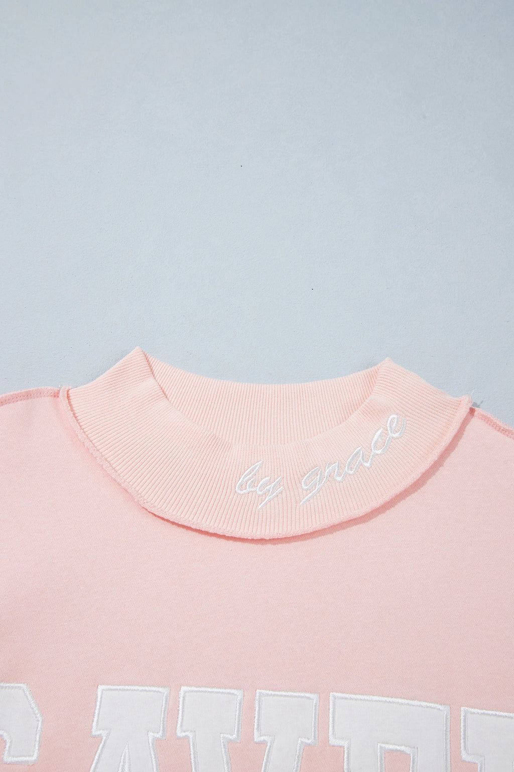 Pink Saved By Grace Embroidered Detail Letter Graphic High Neck Sweatshirt