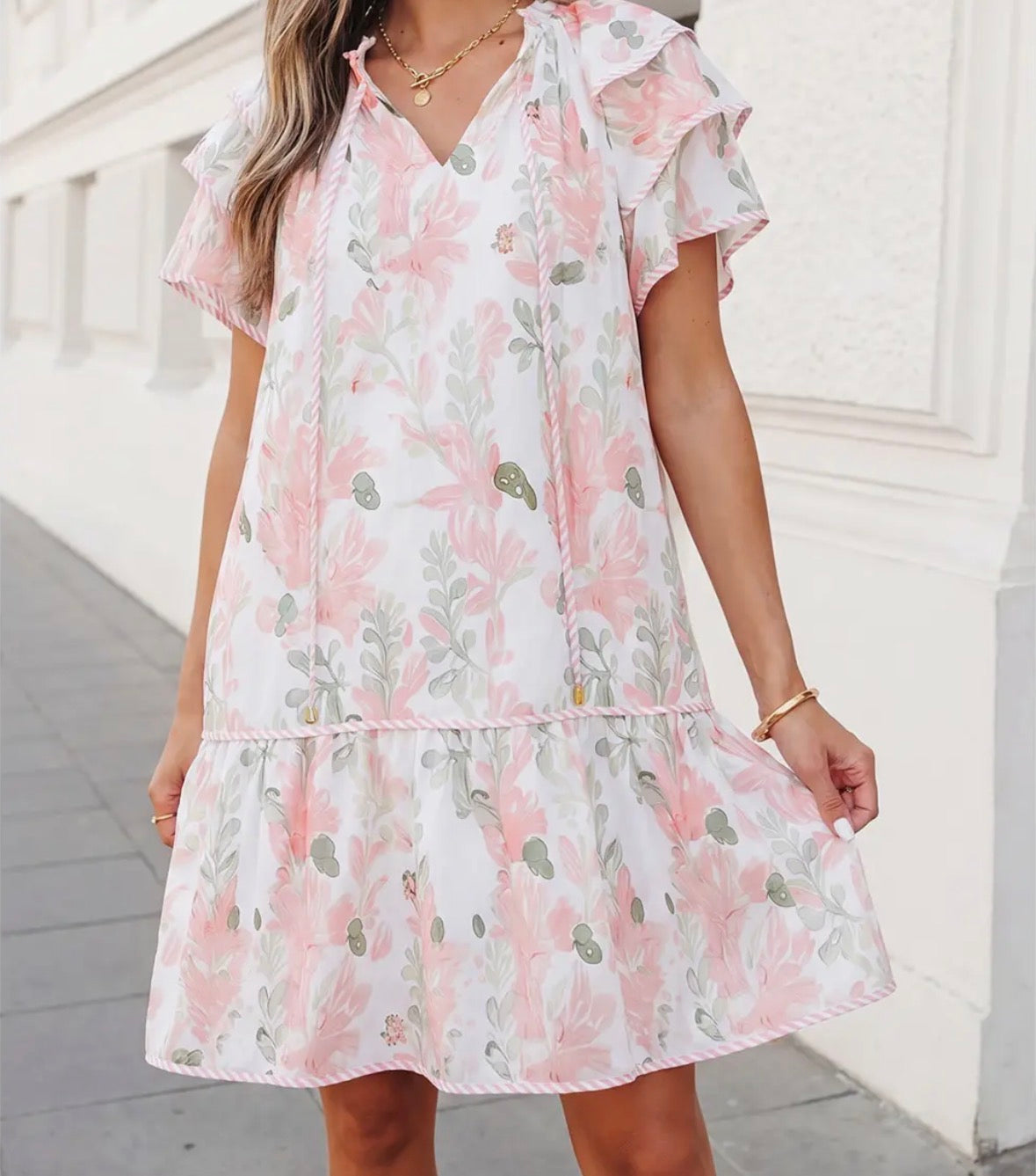 Floral Tied Neck Midi Dress