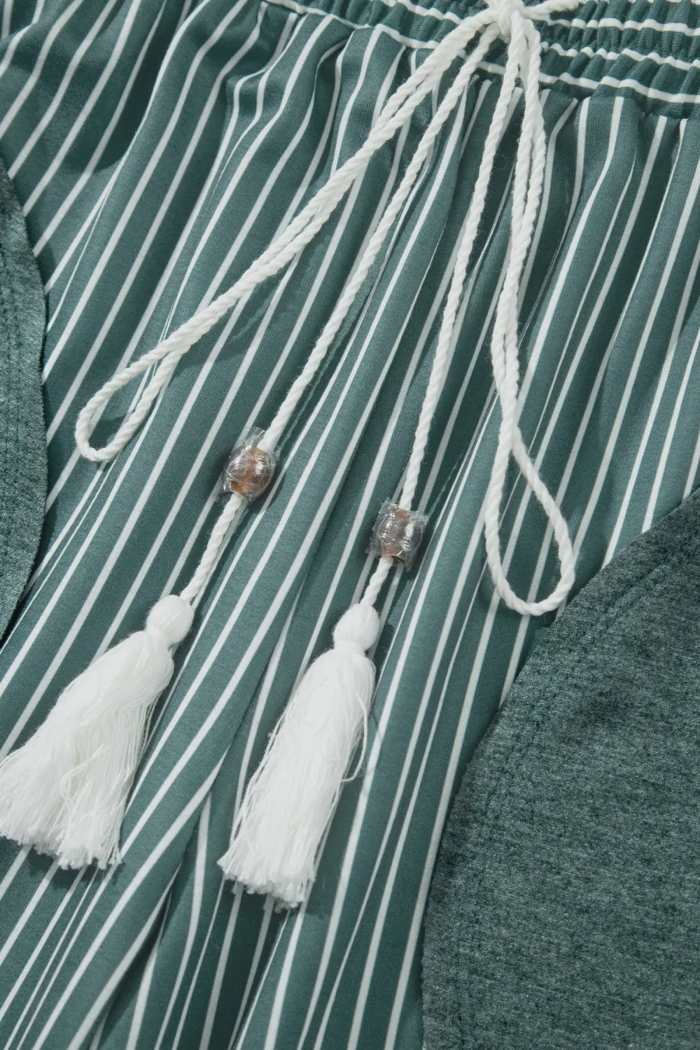 Green Bay Raw Seam Patchwork Long Sleeve Top Pocket Set