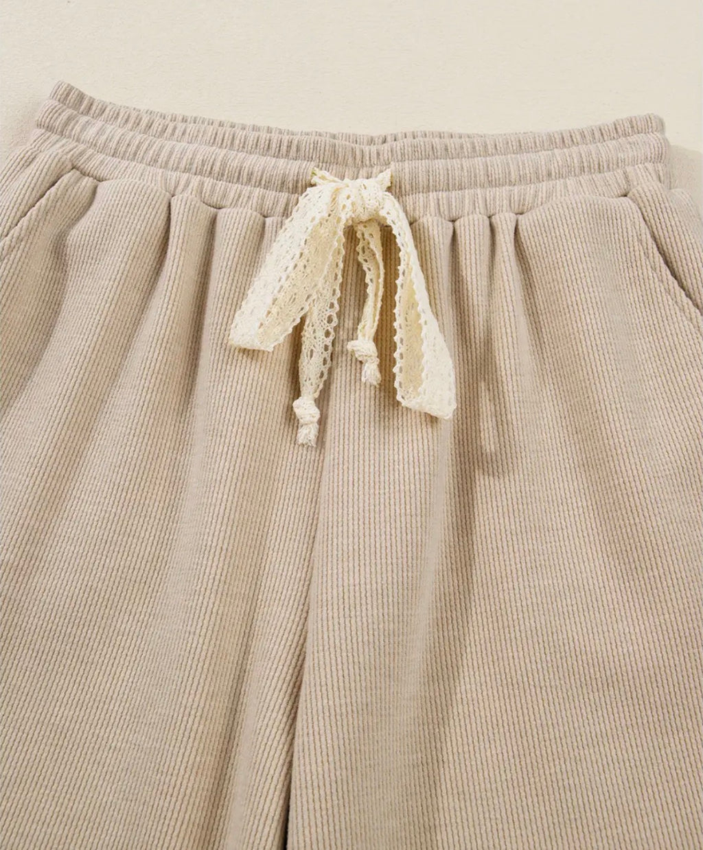 Drawstring Pullover Hoodie and High Waist Pants Corduroy Set