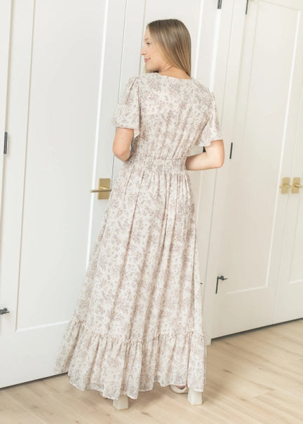 Isabella Pink Floral Cream Maxi Dress