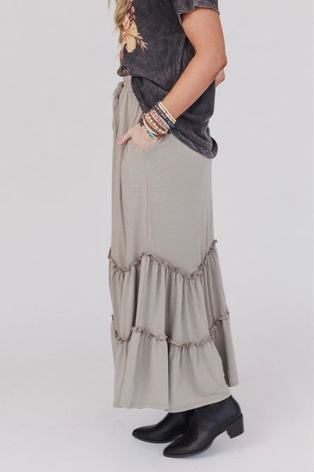 Bunches of Love Tiered Maxi Skirt - Taupe