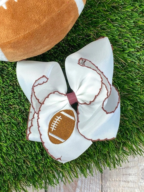 Football Embroidered Moonstitch Hair Bow | Clip