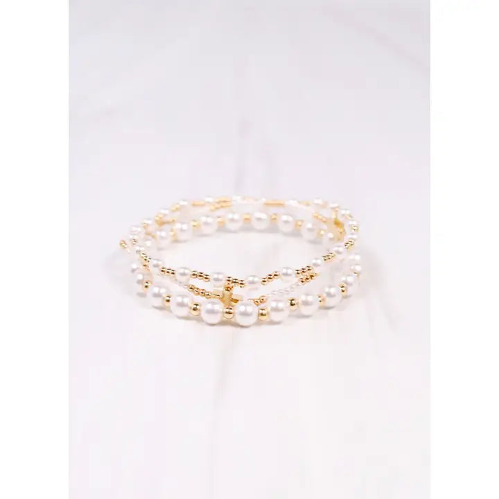 Thalia Pearl Bracelet Set Cream