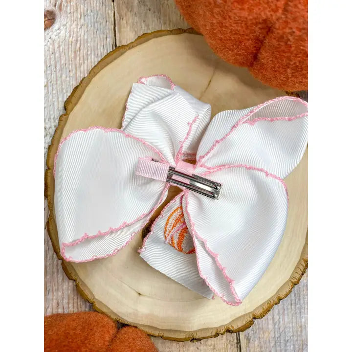 Coquette Pumpkin Embroidered Moonstitch Hair Bow | Clip or Headband