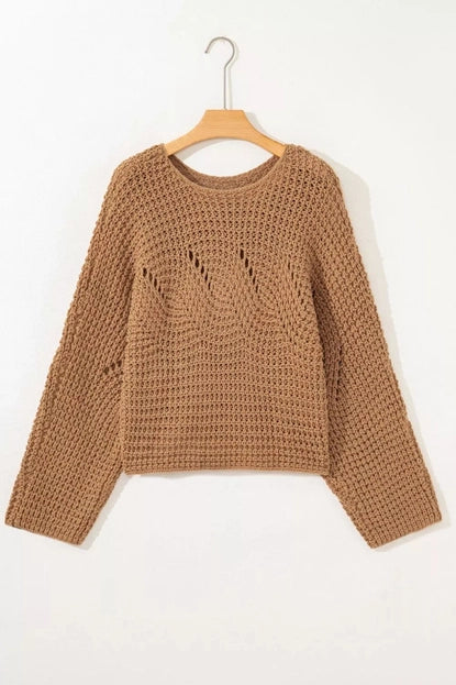 Hollowed Detail Wide Sleeve Loose Pullover Sweater