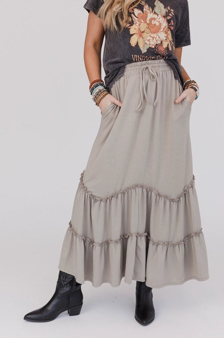 Bunches of Love Tiered Maxi Skirt - Taupe
