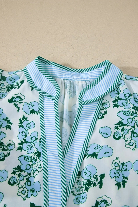 Floral Striped Flutter Sleeve Blouse
