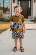 Western Deer Embroidery Top Shorts Boy Set