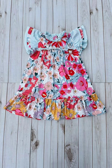 Floral Printed Smocking Girls Dress